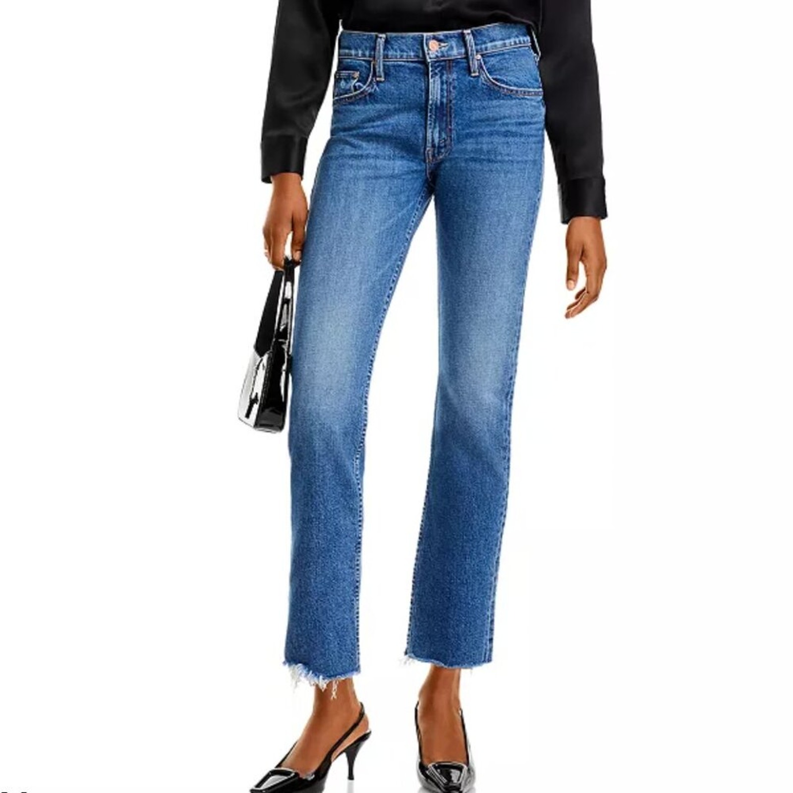 Nwt Mother The Mid Rise Rider Ankle Fray Denim In Local Charm 25